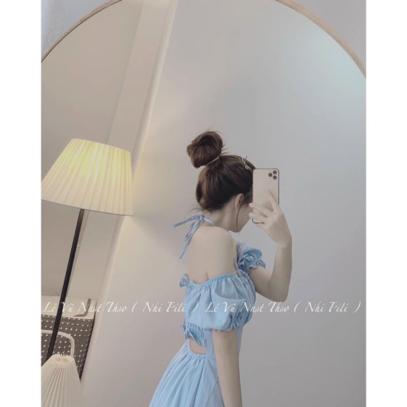 MAXI XANH RỚT VAI DÂY CỔ YẾM CUTOUT LƯNG BOCHUN