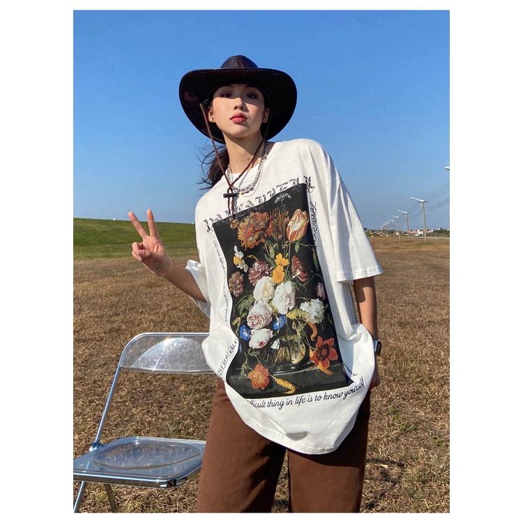 Porozi Áo thun  tay ngắn cổ tròn in họa tiết phong cách Hàn Quốc thời trang dành cho nữ