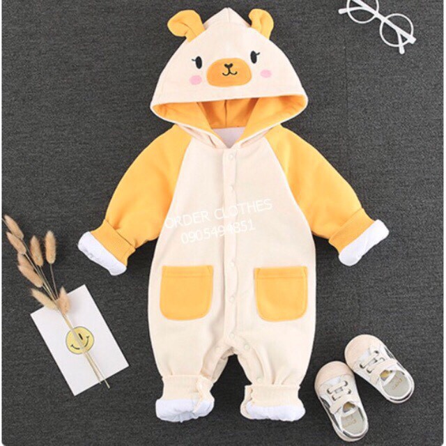 Body Suit Chần Bông Mũ Thú Siêu Ấm Hàng Quảng Châu QATE008