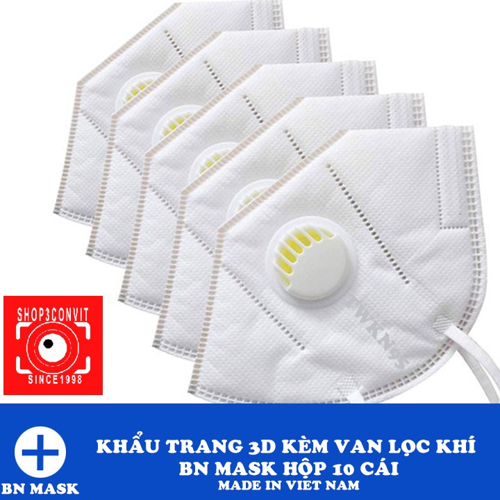 (Chỉ ship TPHCM)Hộp 10 khẩu trang 3D kèm van lọc khí NB Mask KN95