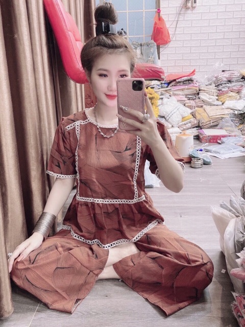 [ Mã FAMAYWA2 giảm 10K đơn 50K] Sét đồ bộ ống rộng viền ren cổ tròn ngắn tay | BigBuy360 - bigbuy360.vn