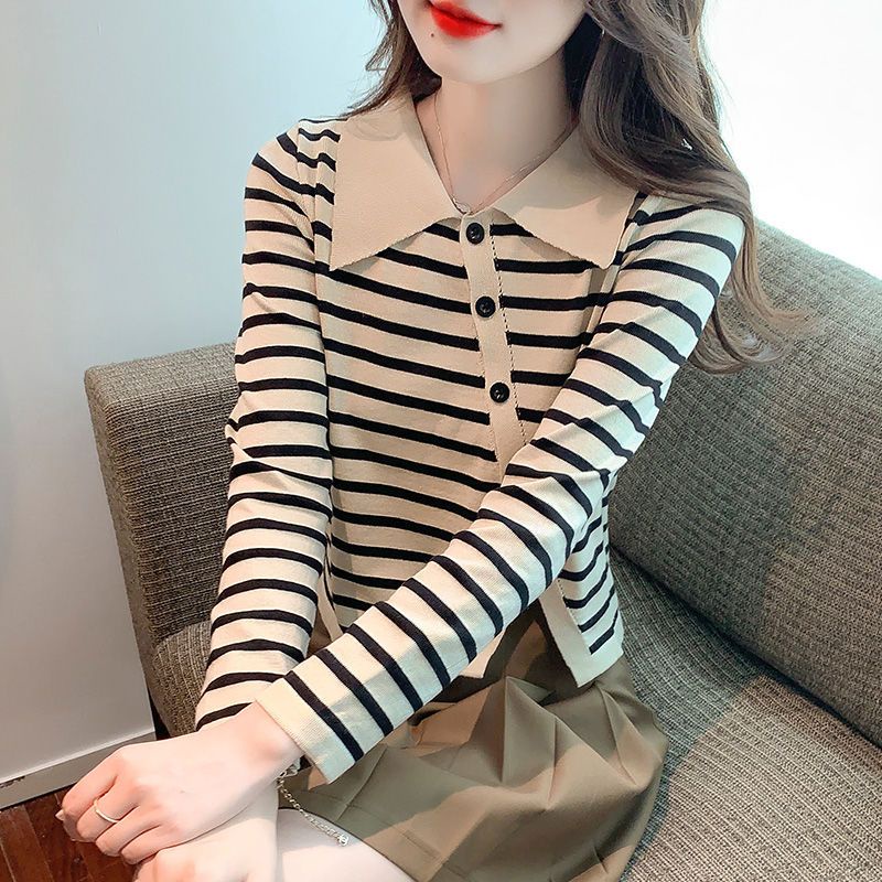 Áo Cardigan Dệt Kim Cổ Polo Họa Tiết Kẻ Sọc Thiết Kế Xẻ Tà Thời Trang Mới Cho Nữ  tao bao
