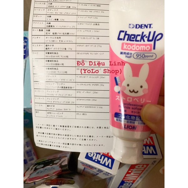 [CÓ BILL] Kem đánh răng trẻ em Kodomo DENT.Check-Up của Lion Nhật Bản - kem đánh răng cho bé