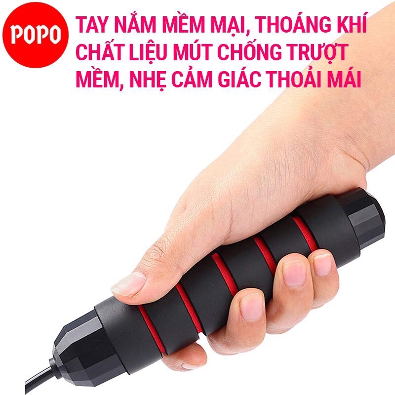 Dây nhảy dây giảm cân POPO lõi dây thép 5mm, tay nắm thoáng khí dây nhảy thể lực, thể dục, tập Gym, boxing