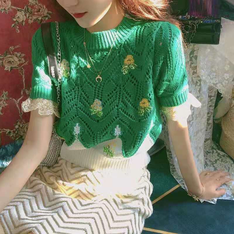 Áo Len Tay Lửng Thêu Hoa Thời Trang Nữ Tính  tao bao