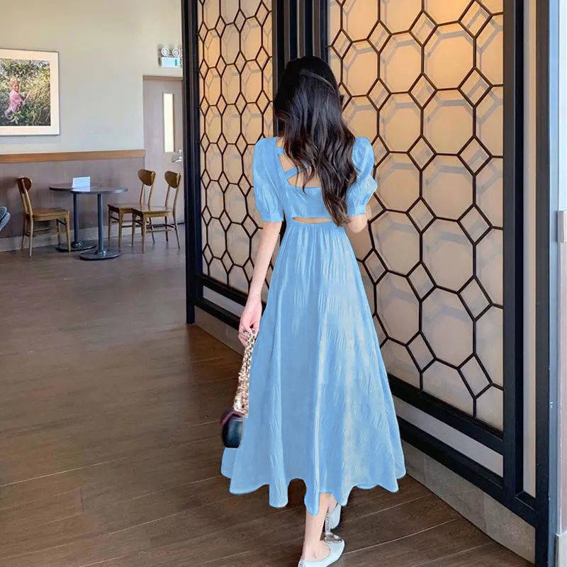Đầm Hai Dây Tay Phồng Phong Cách Retro Pháp Ngọt Ngào