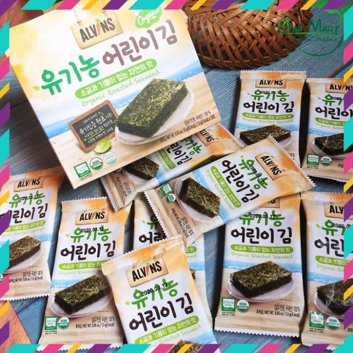 [Chính Hãng]  Rong biển hữu cơ tách muối Hàn Quốc Alvins (hộp nguyên 10 gói)