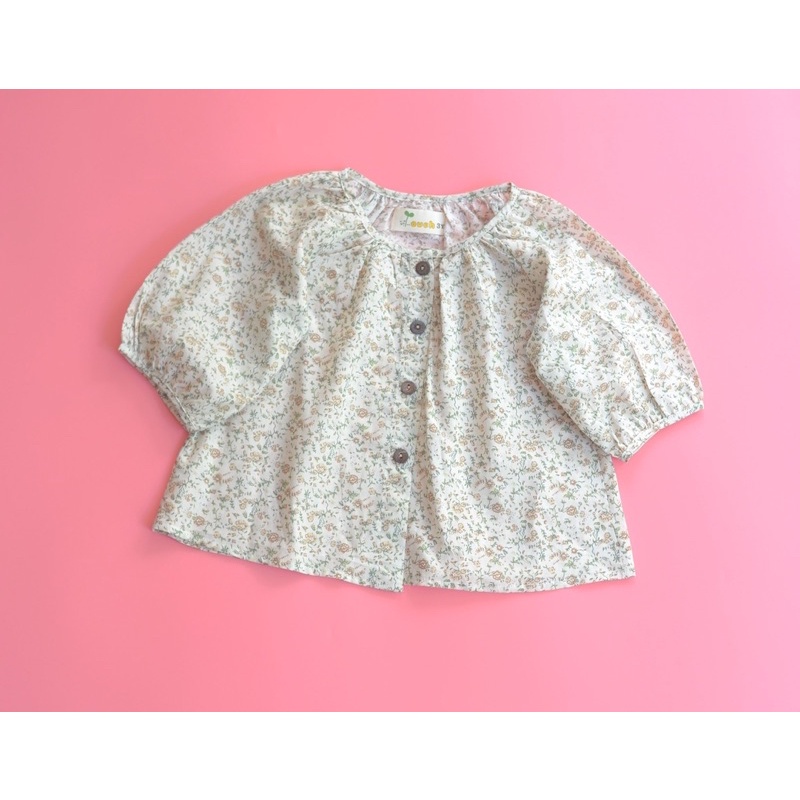 SALE Bộ bé gái áo hoa nhí vintage quần short/ bomber nâu Touch