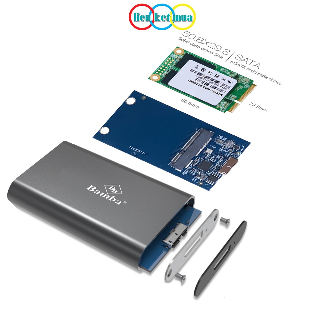 Box SSD Msata ra USB 3.0 vỏ nhôm màu bạc siêu bền B6 - Bảo hành 12 tháng