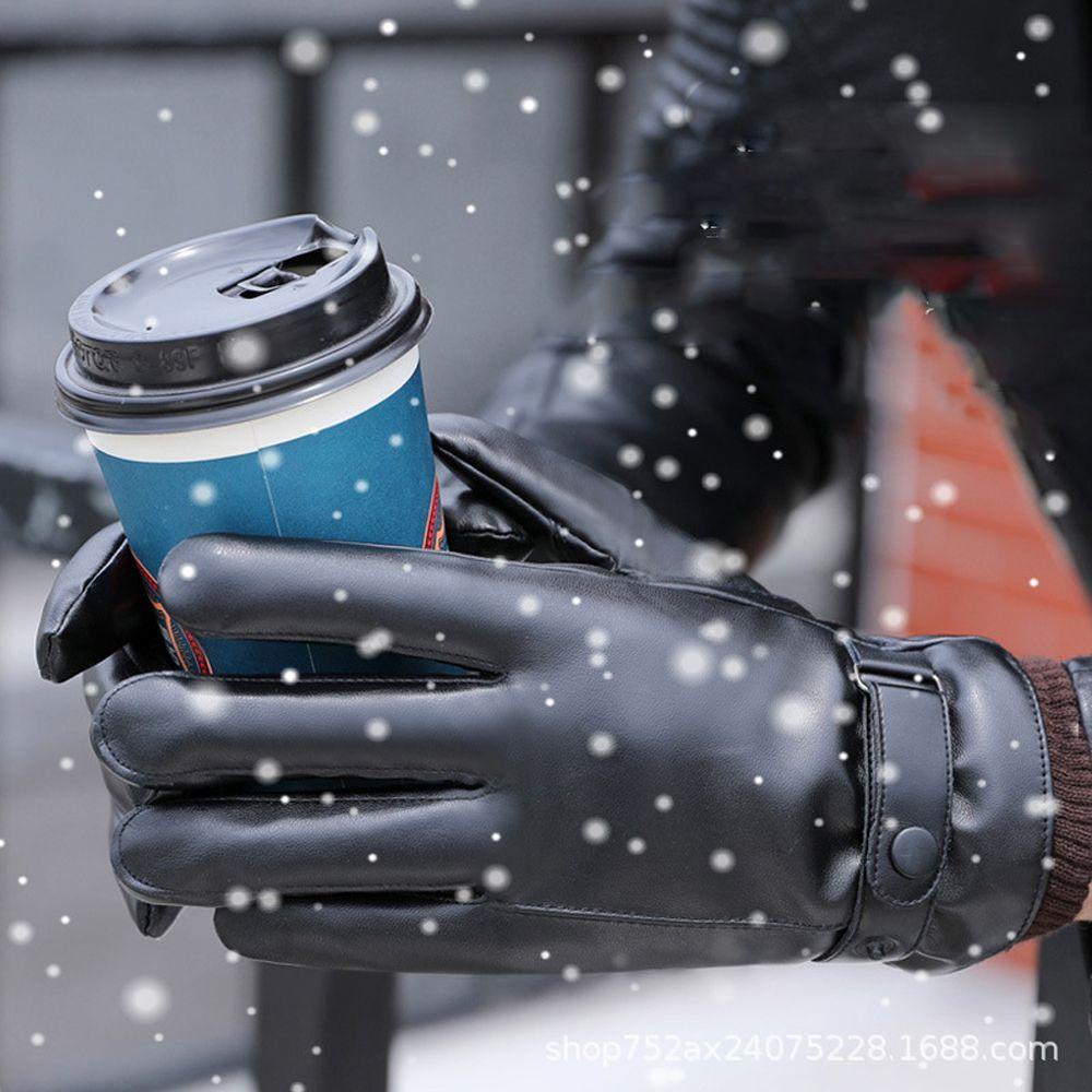 Găng Tay Nam Da PU Ngắn Chống Nước Giữ Ấm Mùa Đông WMES15H
