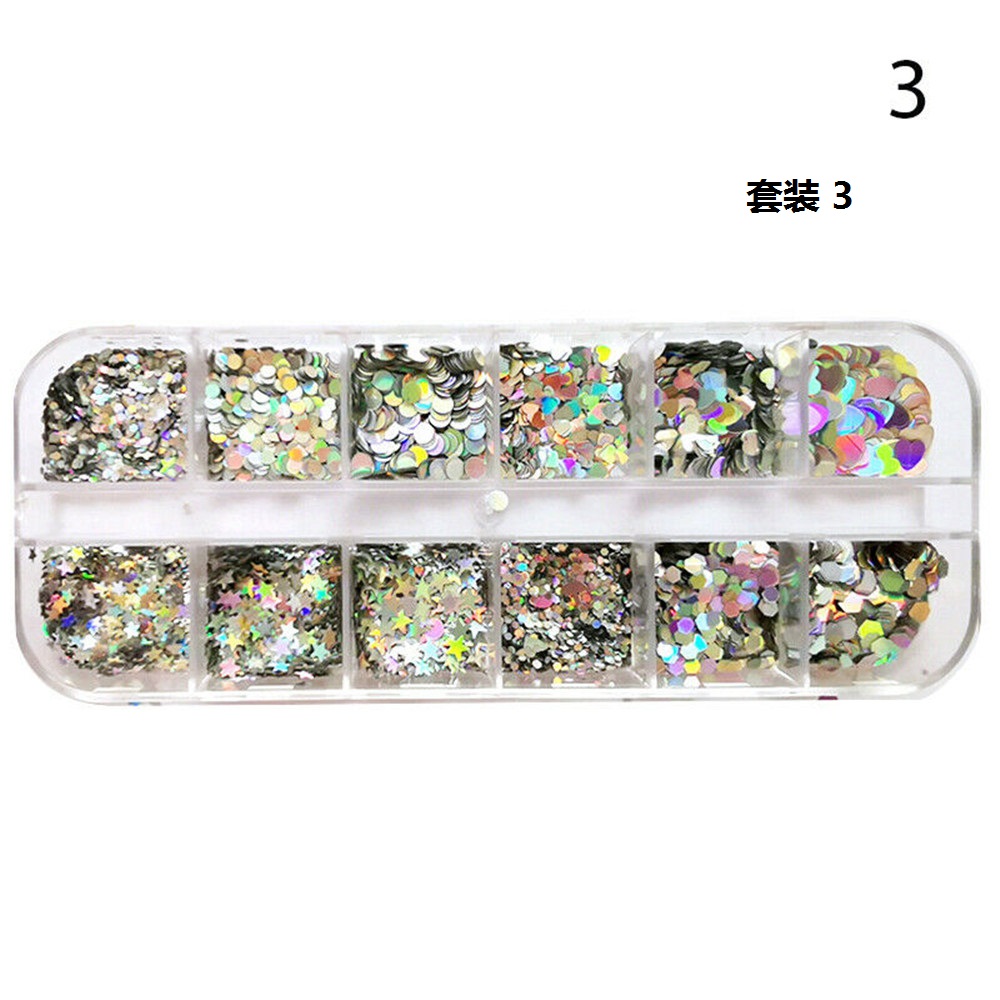 Hộp 12 Ngăn Sequin Lấp Lánh Trang Trí Móng Tay