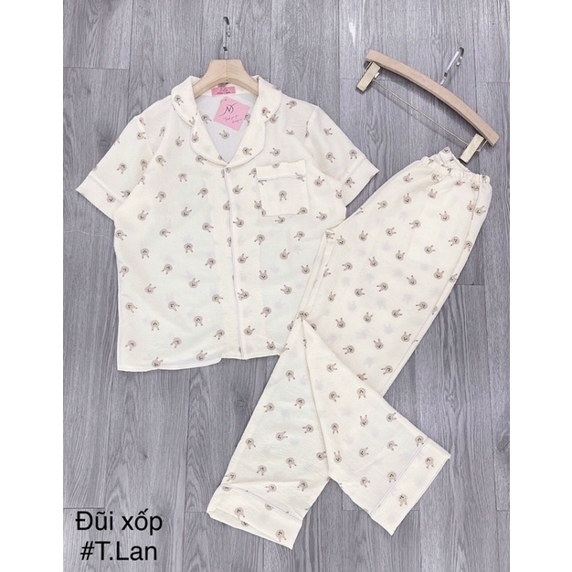 Bộ pyjamas chất đũi xốp áo cộc quần dài nhiều hình dễ thương, Bộ ngủ xinh phong cách trẻ trung mùa hè
