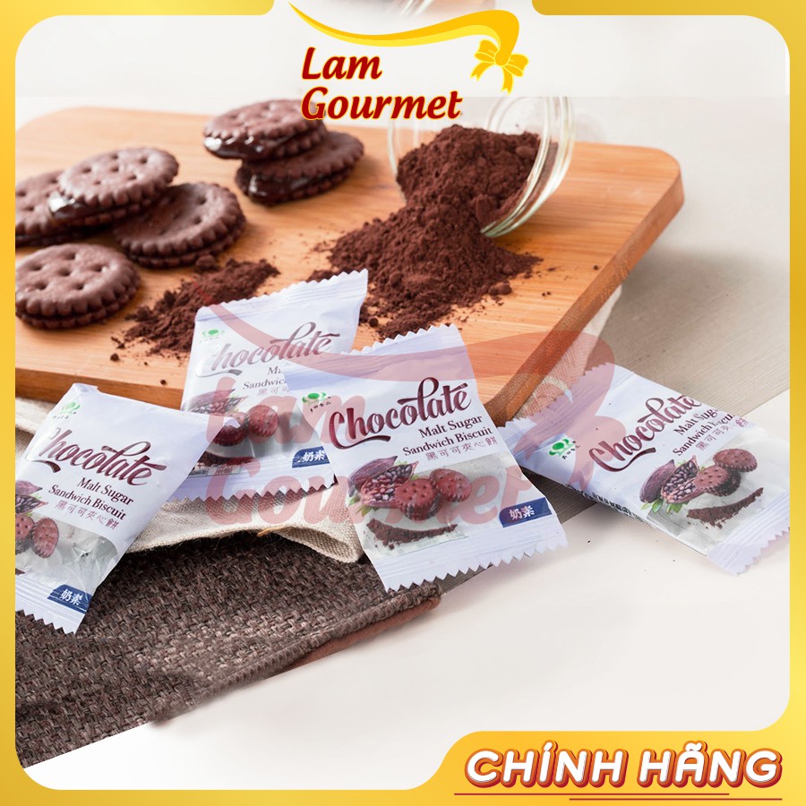 Bánh Socola Quy Bơ Ngon Giòn Tròn Kẹp Nhân Kem Mạch Nha Đài Loan 180g - Lam Gourmet