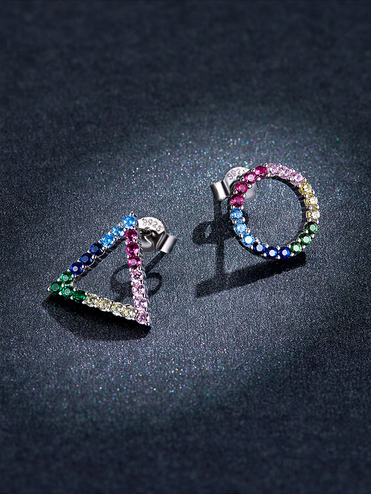 Khuyên tai Bamoer BSE482 làm bằng bạc 925  Platinum đính đá đầy màu sắc