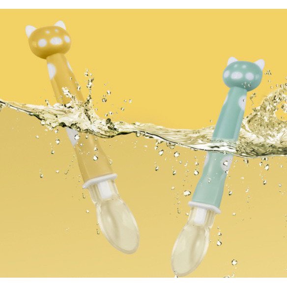 Thìa ăn dặm silicon siêu mềm hình đầu mèo an toàn cho bé