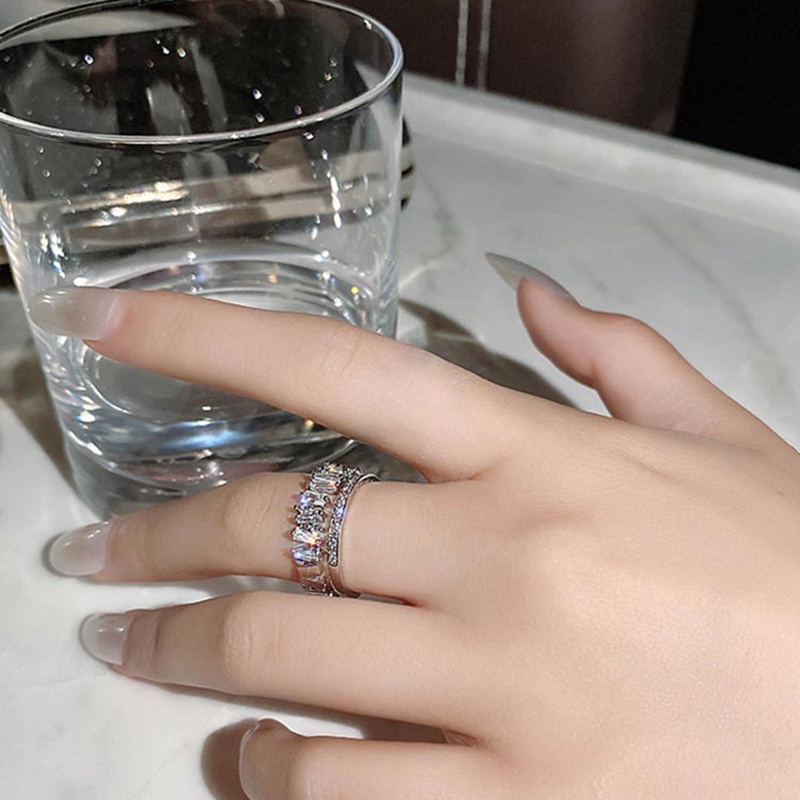 Nhẫn hai lớp đính đá zircon phong cách thời trang