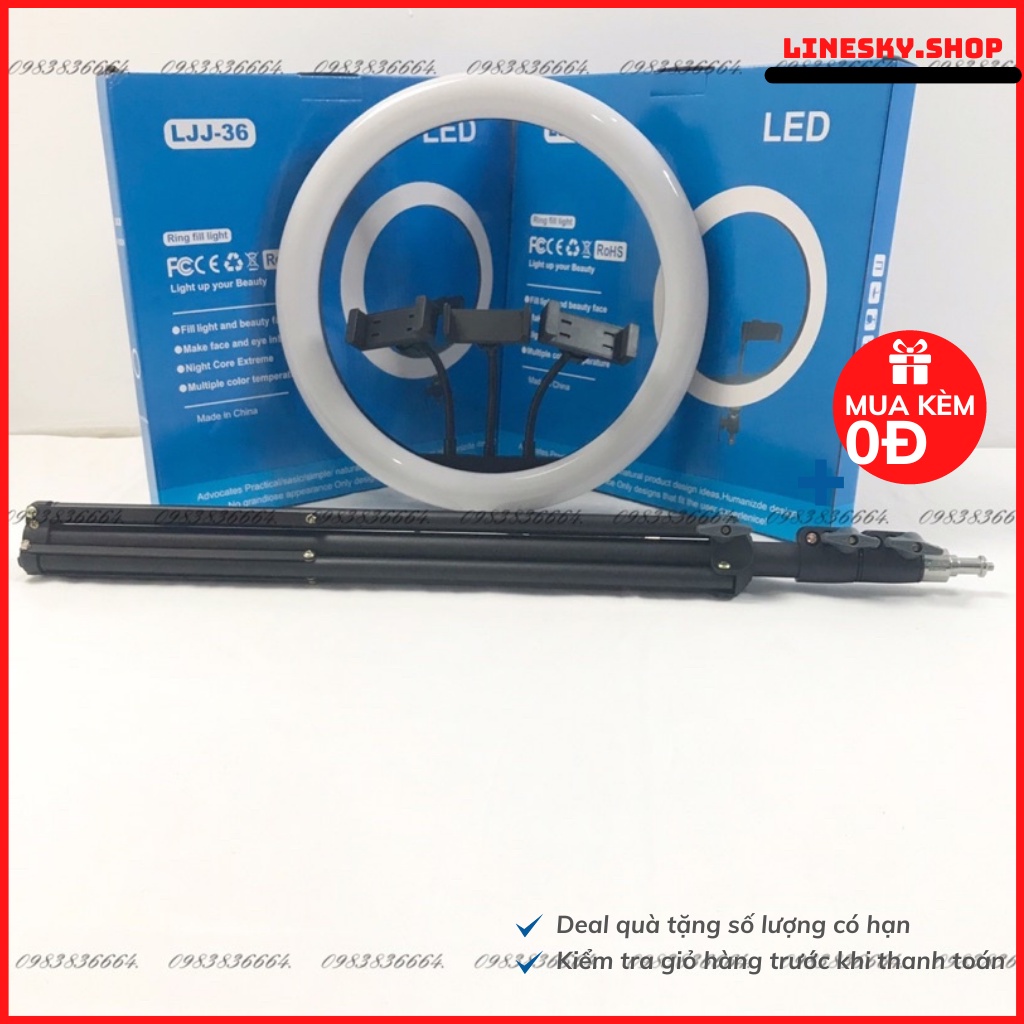 Đèn led live stream LJJ-36 1 kẹp điện thoại trợ sáng bán hàng,dạy online,makeup đường kính 36cm