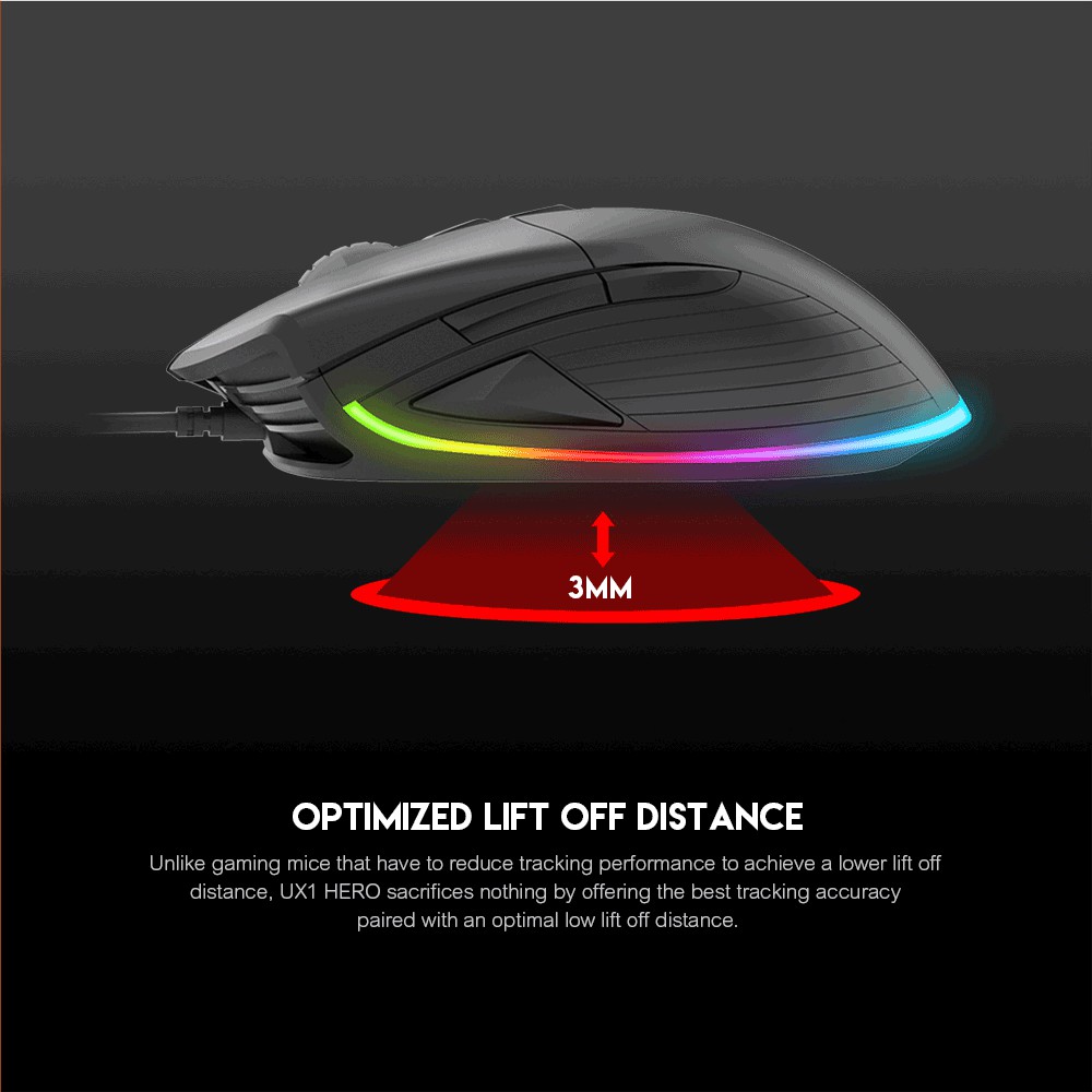 Chuột chơi Game FANTECH UX1 siêu bền 50 triệu lần click, DPI 16000, LED RGB, kết nối thông qua jack cắm USB