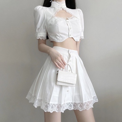 Sẵn size S - Sét váy trắng thiết kế ren sexy tôn dáng ̣