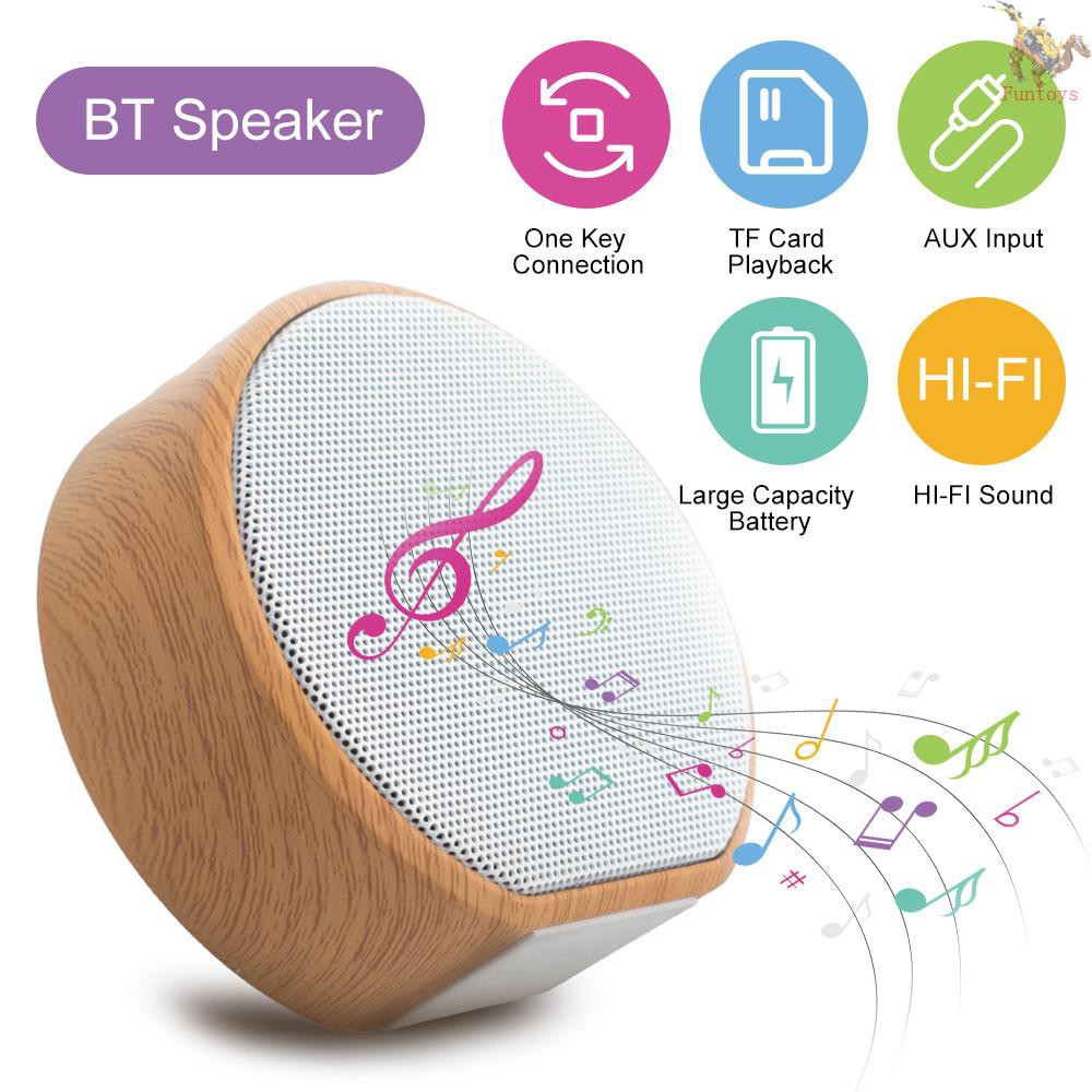 FUN Retro A60 Wood Grain Wire-less BT Speaker Sound Box Support AUX TF Card USB Powered Built In 600mah Rechargeable Batterys Compatible with Android / iOS Mini Portable