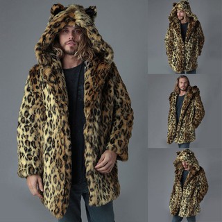 Áo khoác giả lông họa tiết da báo cho nam