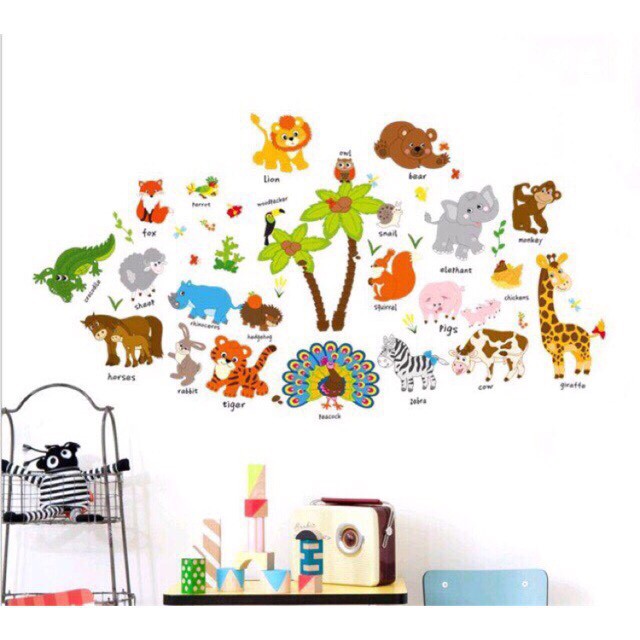 Decal dán tường Vườn thú tiếng anh 03