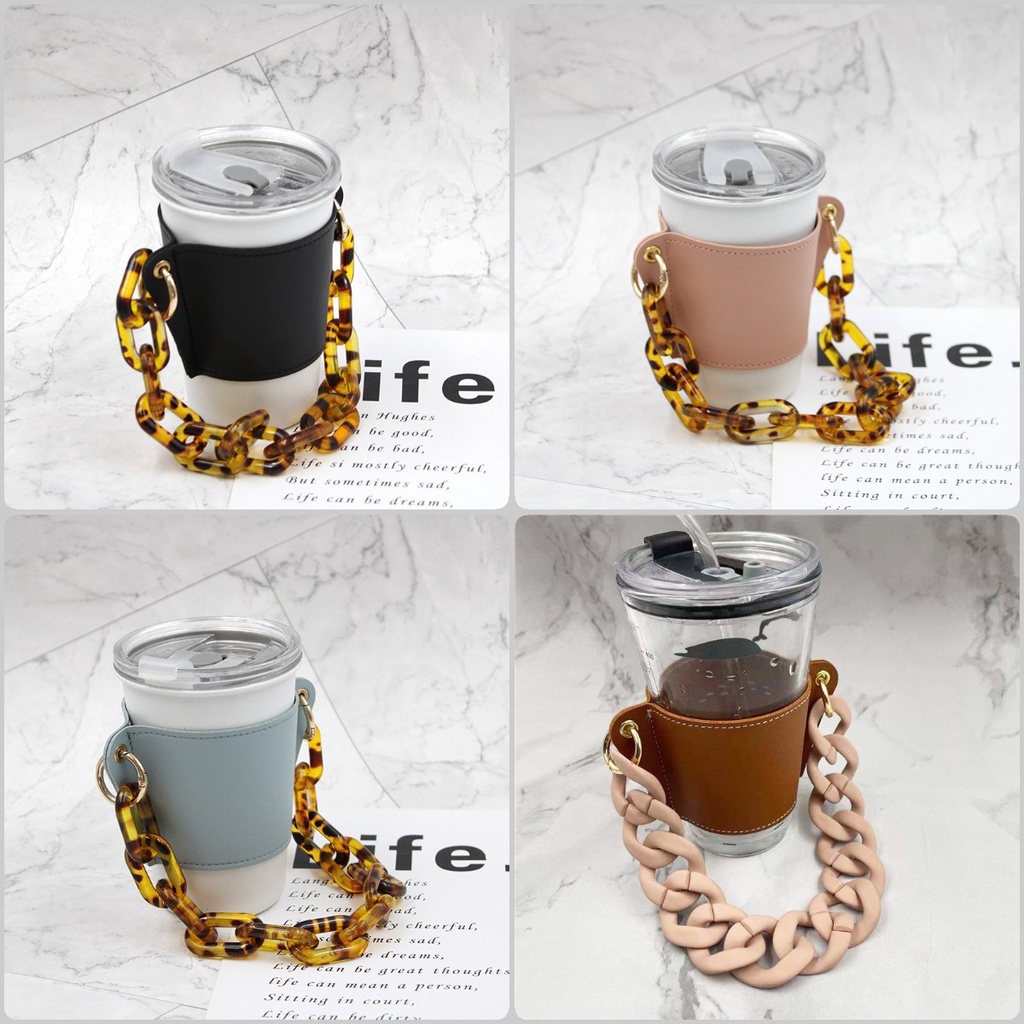 ⚡Điểm đến mới⚡Quai xách cốc cà phê/ trà sữa dạng dây xích bằng acrylic và kim loại dễ mang theo