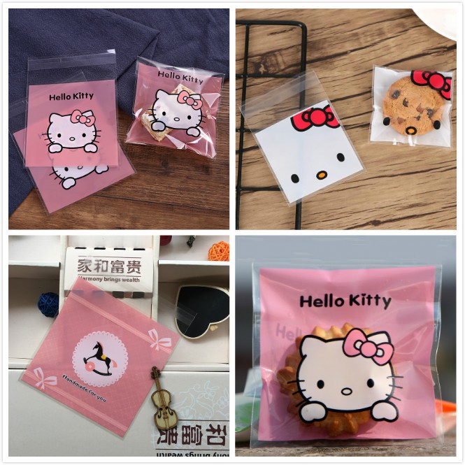 Set 100 Túi Đựng Bánh Kẹo In Hình Mèo Kitty Xinh Xắn