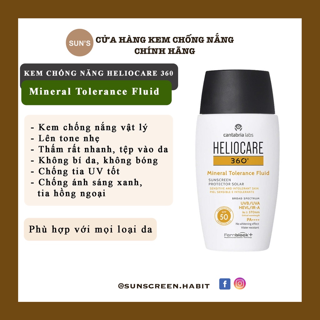 Kem chống nắng Heliocare 360 Mineral Tolerance Fluid chuẩn, đủ bill.