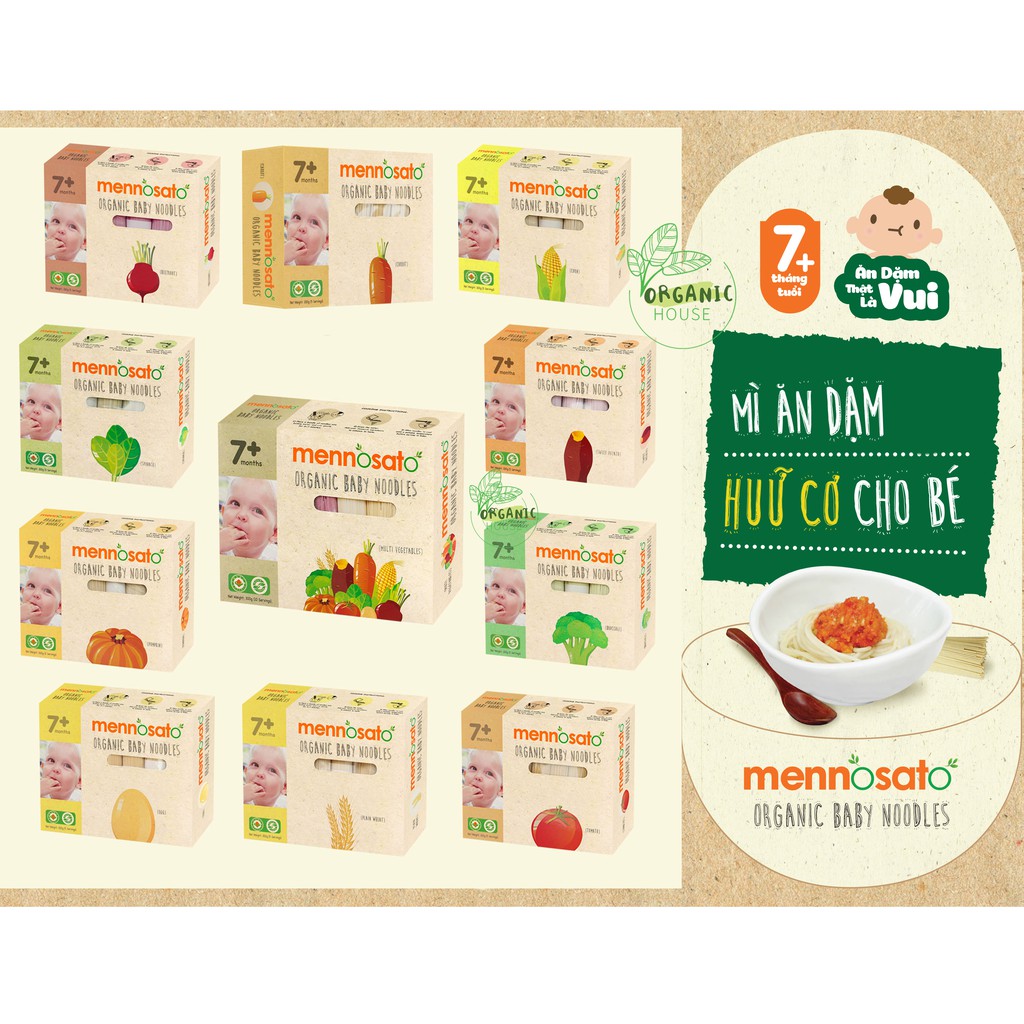 Mì ăn dặm hữu cơ cho bé từ 7 tháng tuổi Organic Baby Golden Noodle &amp; MenNoSato 200g - 300g