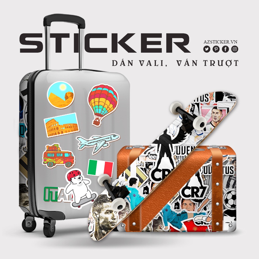 Hình Dán Ronaldo Juventus - Sticker CR7 Chất Liệu Decal PVC 5 Lớp Chống Nước Dán Mũ Bảo Hiểm Cắt Sẵn Từng