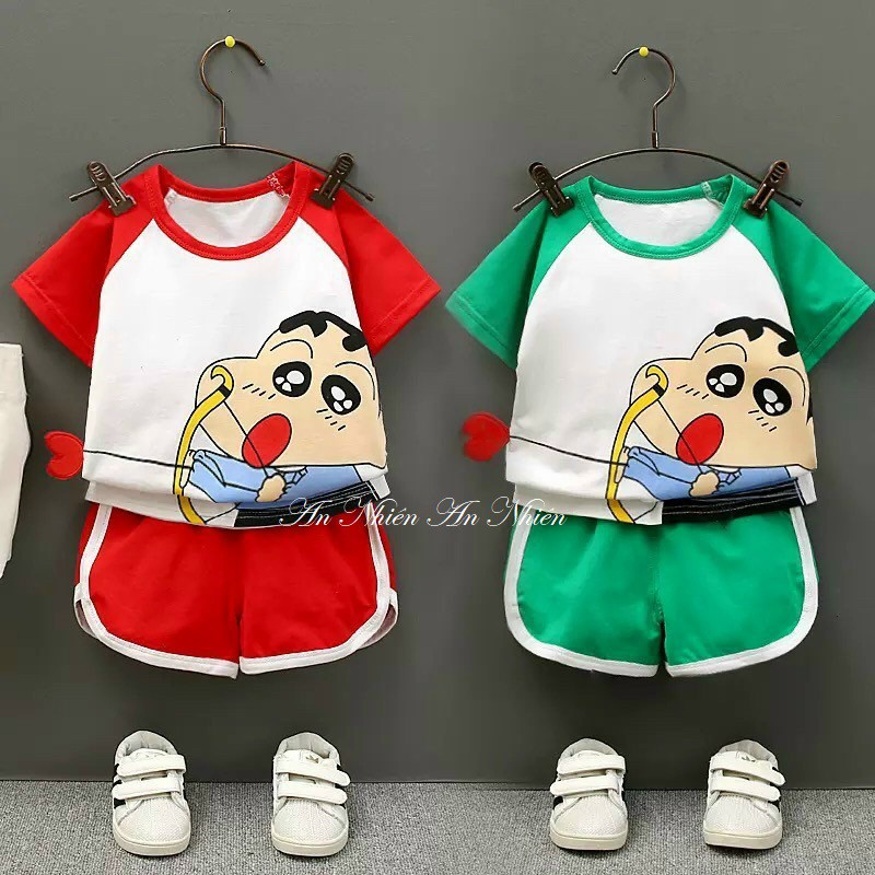 Bộ quần áo cotton 4 chiều họa tiết hoạt hình SHIN cho bé từ 8-18kg