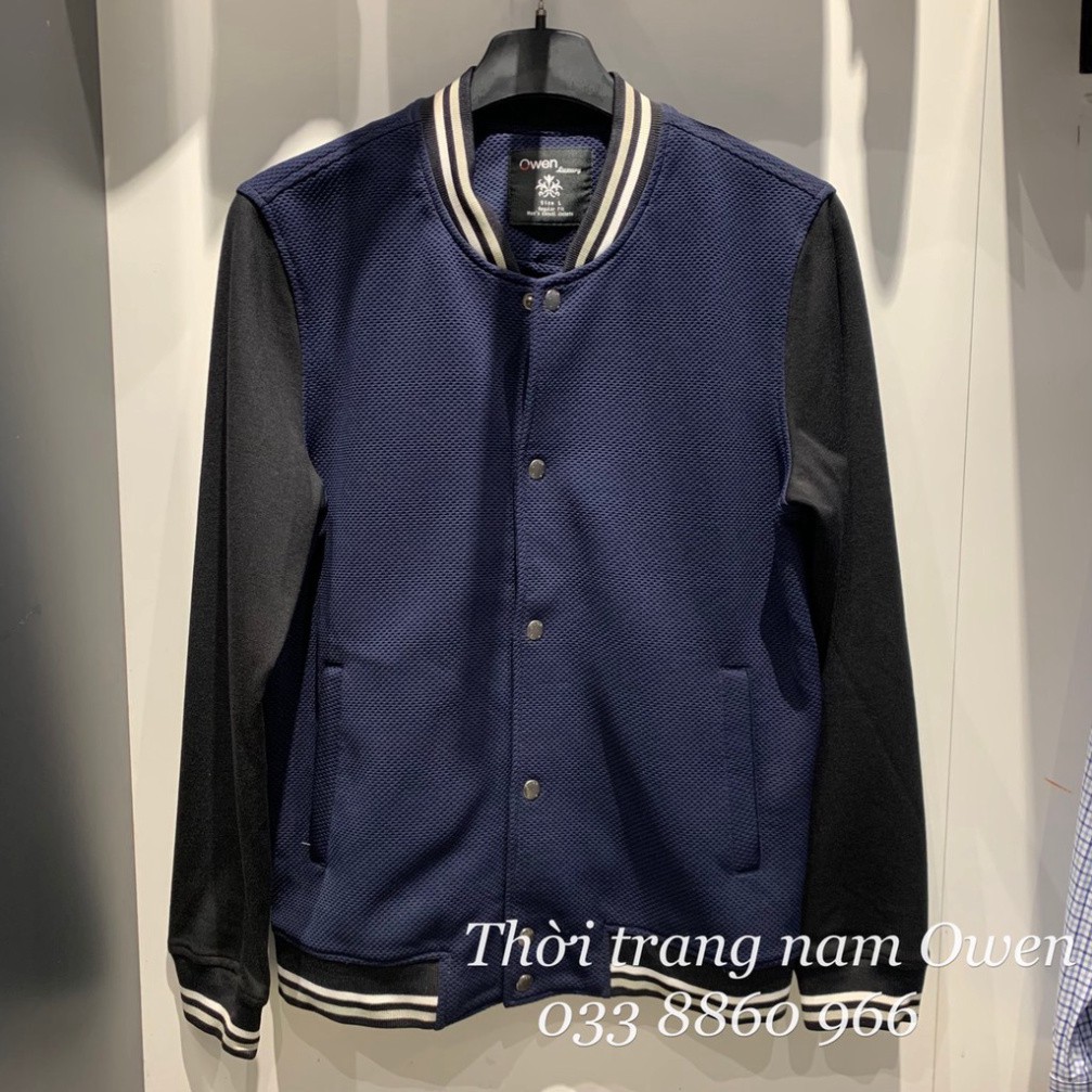 OWEN - Áo khoác nỉ Owen form baseball jacket màu xanh than phối đen [Cam kết chính hãng]