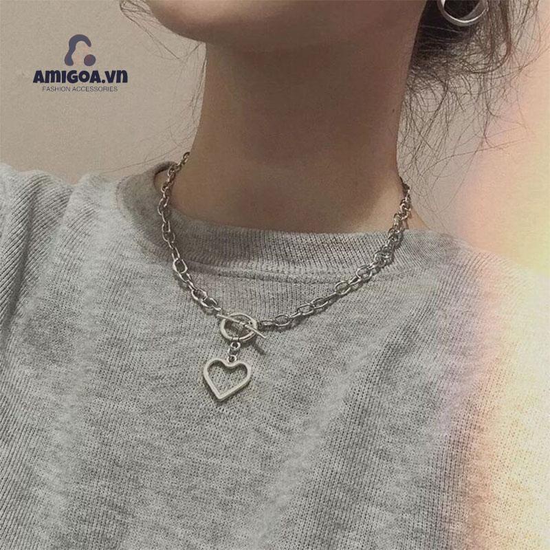 Vòng cổ Ngắn Mặt Hình Trái Tim Đơn Giản Cho Nữ