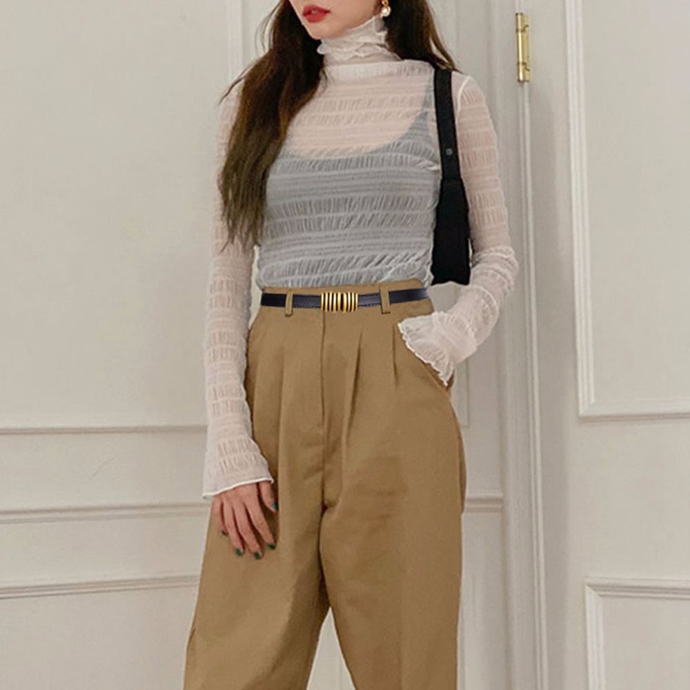 Thắt lưng da phối khóa bằng hợp kim phong cách Hàn Quốc cổ điển