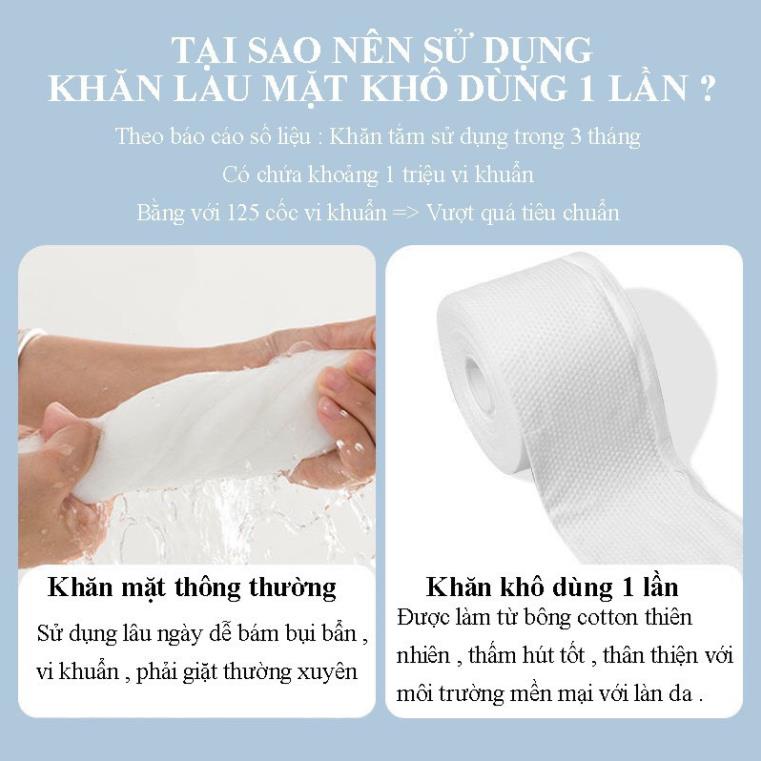 KHĂN LAU MẶT DÙNG 1 LẦN 100% BÔNG TỰ NHIÊN - CUỘN KHĂN GIẤY LAU MẶT ĐA NĂNG KHĂN KHÔ TẨY TRANG