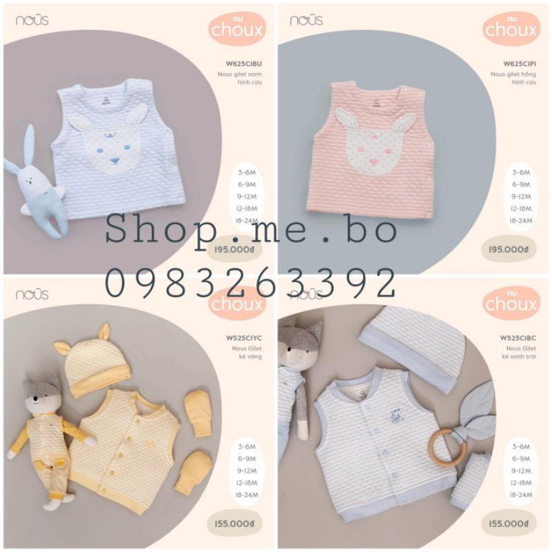Nous - Áo gile nous xô trần bông cho bé trai, bé gái từ 3m đến 24m
