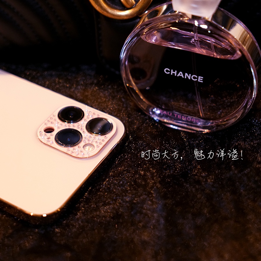 Miếng dán bảo vệ camera đính đá lấp lánh 3D cho iPhone 11 12 13 Pro Max Mini