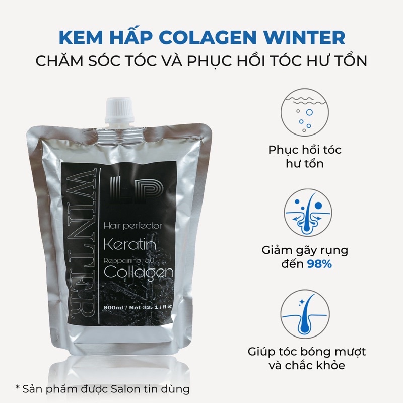 Hấp phục hồi tóc WINTER COLAGEN 900ML -  Hấp ủ xả cung cấp dưỡng chất VITAMIN COLAGEN KERATIN cho tóc
