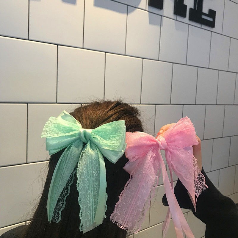Kẹp tóc hình nơ phối ren xinh xắn phong cách hàn quốc