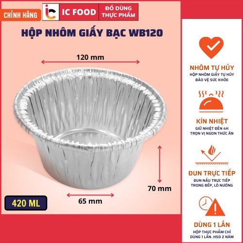 Bộ 10 Hộp Nhôm Đựng Thực Phẩm IC 420ml Tròn Thân Thiện Với Môi Trường WB120