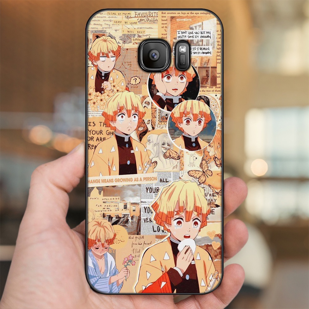 Ốp lưng Samsung S6, S6 Edge, S6 Edge Plus, S7, S7 Edge viền đen in hình Zenitsu Kimetsu no Yaiba