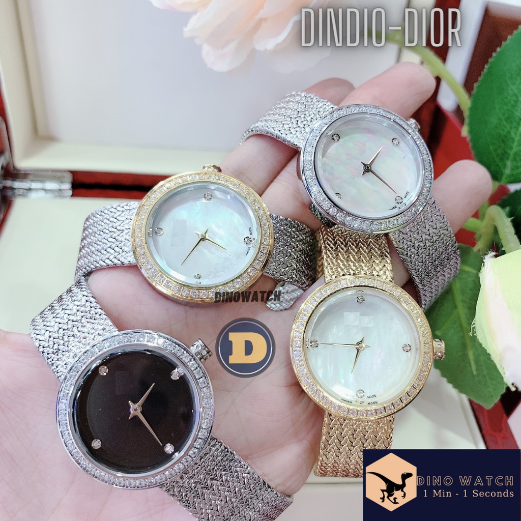 ĐỒNG HỒ NỮ DINDIO SATINE NẠM ĐÁ , DÂY THÉP KIỂU LƯỚI , SIZE 30MM