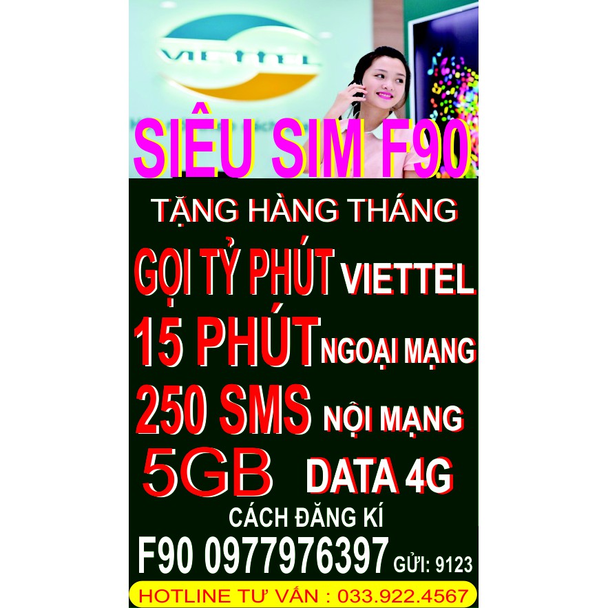 SIM GỌI MIỄN PHÍ NỘI MẠNG, 5GB DATA 4G , 250 SMS, 15P NGOẠI MẠNG CHỈ VỚI 90K/THÁNG