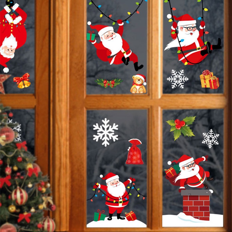 Trang trí cửa sổ Giáng sinh Ông già Noel Người tuyết Hươu nai màu nâu vàng Mía Trang trí nội thất Đồ trang trí Bông tuyết Tầm gửi Trẻ em Phụ kiện Khác AKKU