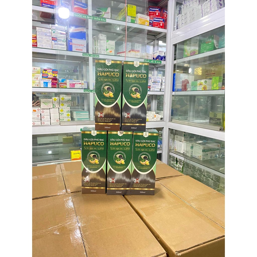 Dầu gội nhuộm tóc bạc,nâu thảo dược HAPUCO chai 500ml phủ bạc sau 1 lần gội chỉ 15 phút tại nhà