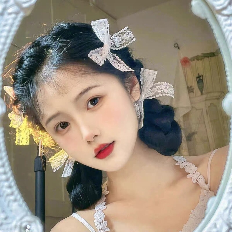 Set 4c nơ ren màu trắng nàng thơ dịu dàng NT525