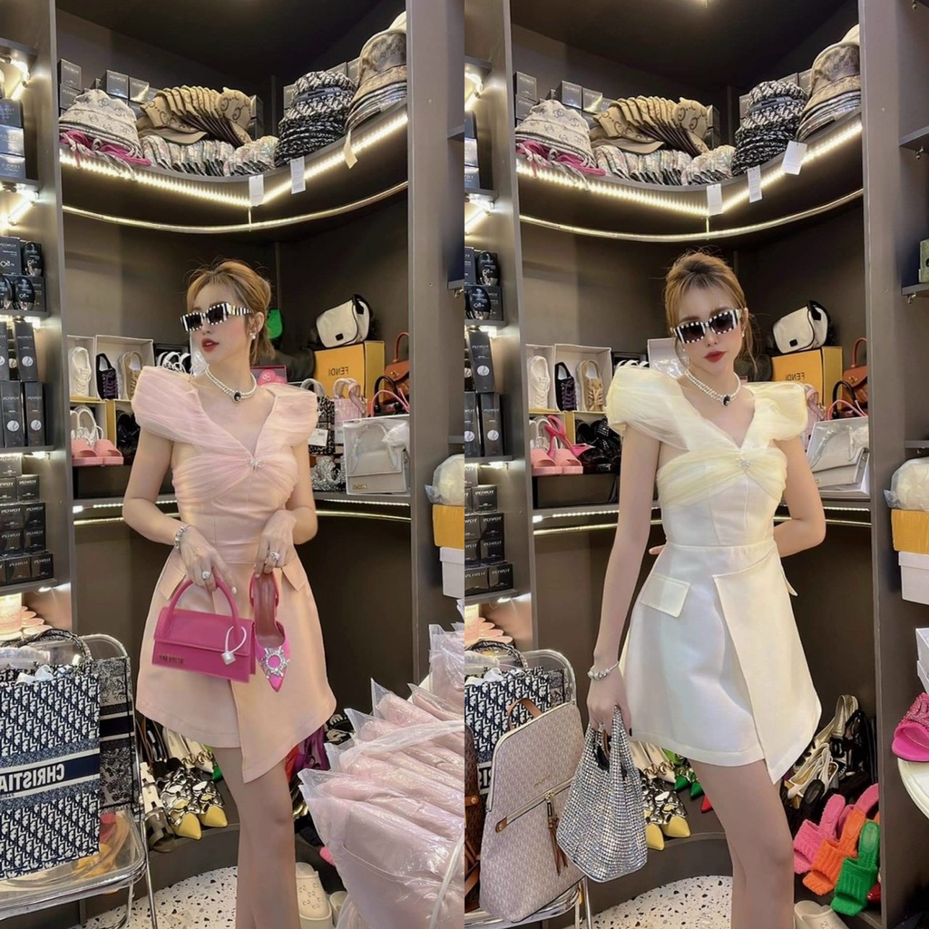 Đầm váy nữ họa tiết 2 màu phối lưới sang chảnh ( có mút ngực, có lót ) thanh lịch trẻ trung dự tiệc