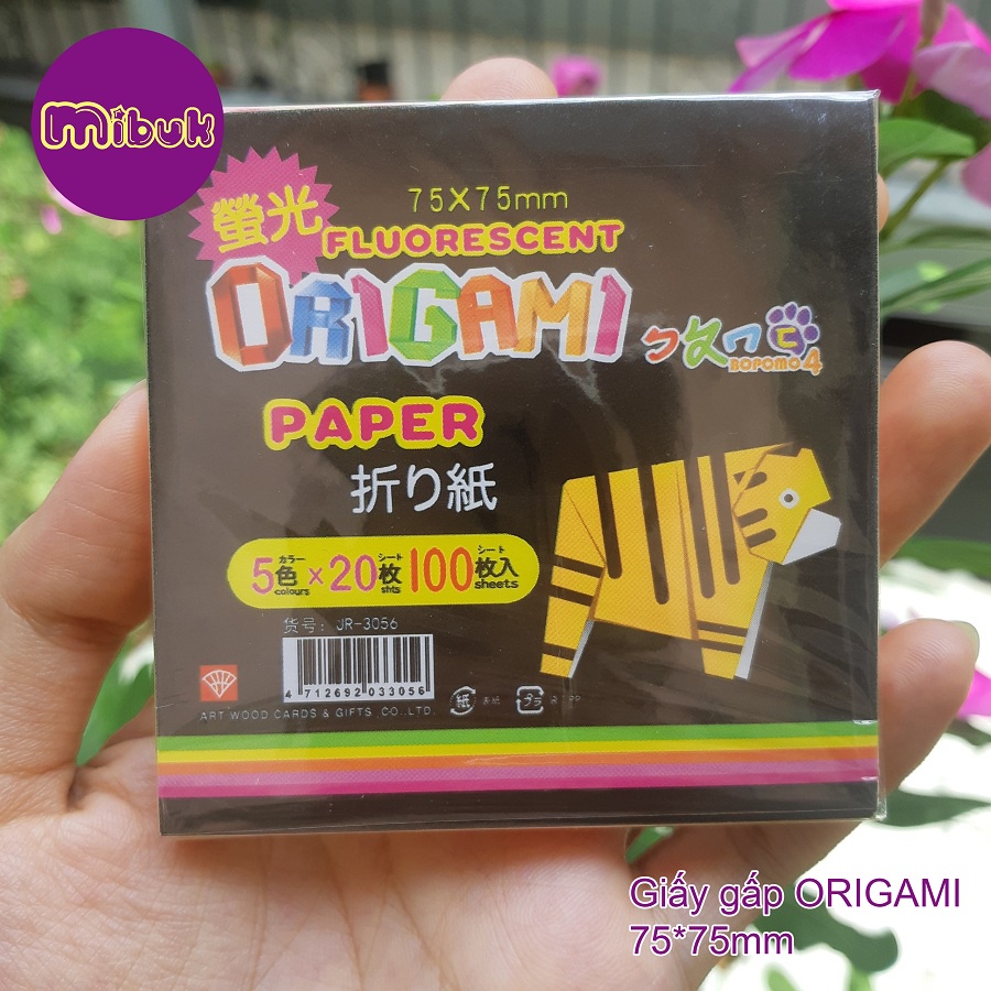 Giấy gấp Origami 7.5x7.5 cm 5 màu dạ quang 80 tờ giấy xếp hạc