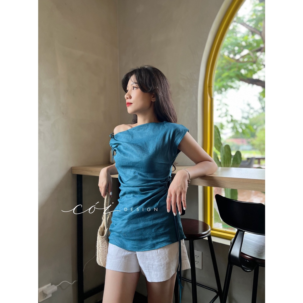 Áo trễ vai rút eo cột dây